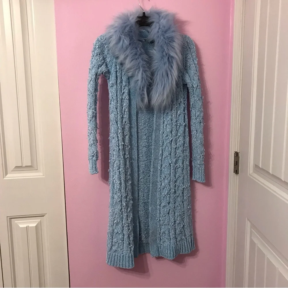Boston Proper blue Faux Fur Chenille Duster Sweater size small
